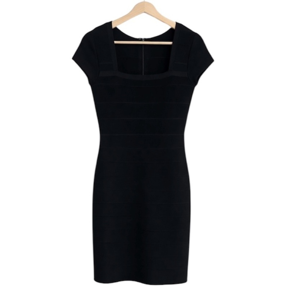 NWT White House Black Market Square Neck Black Bodycon Bandage Dress, Size XS